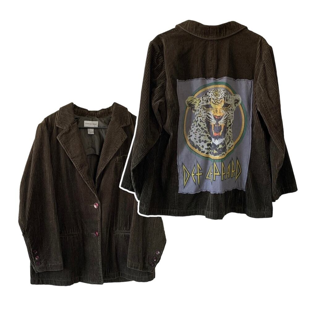 Reworked Apparel Def Leppard Custom Olive Corduroy Custom Upcycled Blazer Jacket